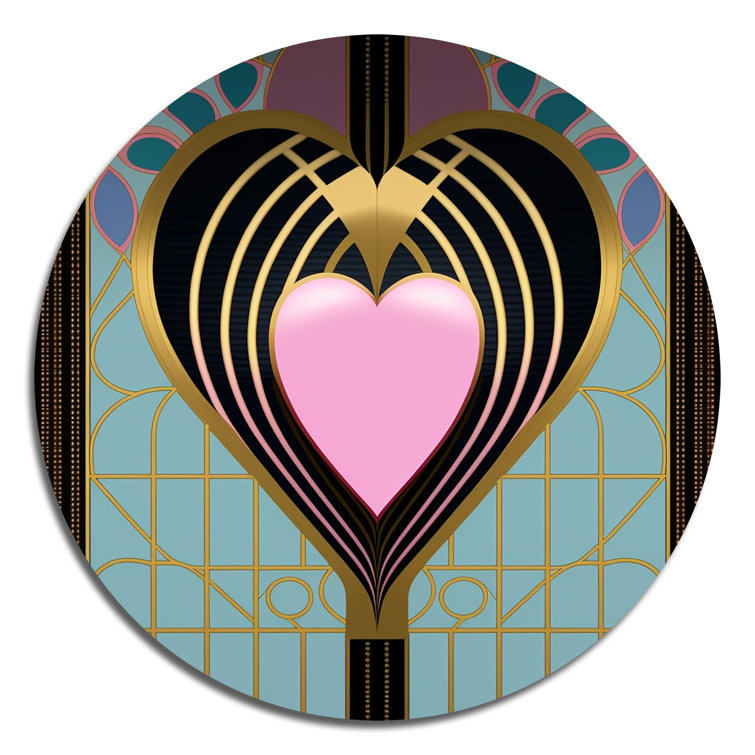 Mercer41 Pink And Gold Art Nouveau Heart On Metal Circle Print Wayfair